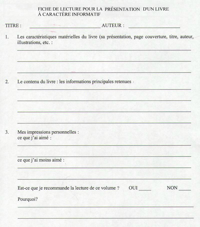 Exemple De Fiche De Lecture Sur Un Article  Dor Contohx